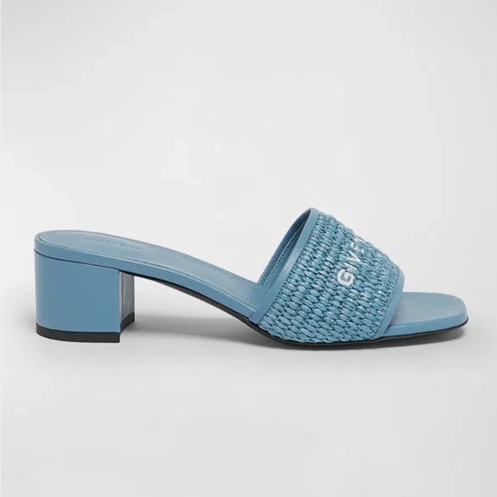 Givenchy 4G Embroidered Raffia Mule Sandal Denim Blue Sz. 9B/39 Italy - Picture 5 of 12